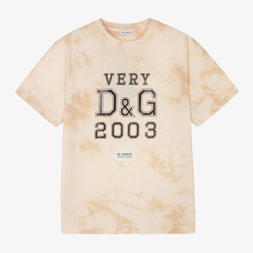 Dolce & Gabbana - Teen Boys Beige Re-Edition Logo T-Shirt | Childrensalon