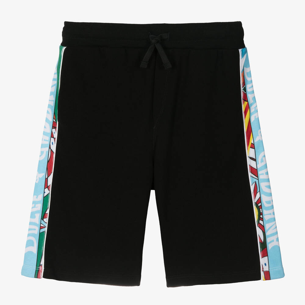 Dolce & Gabbana - Schwarze Teen Baumwoll-Shorts mit Carrettomuster für Jungen | Childrensalon