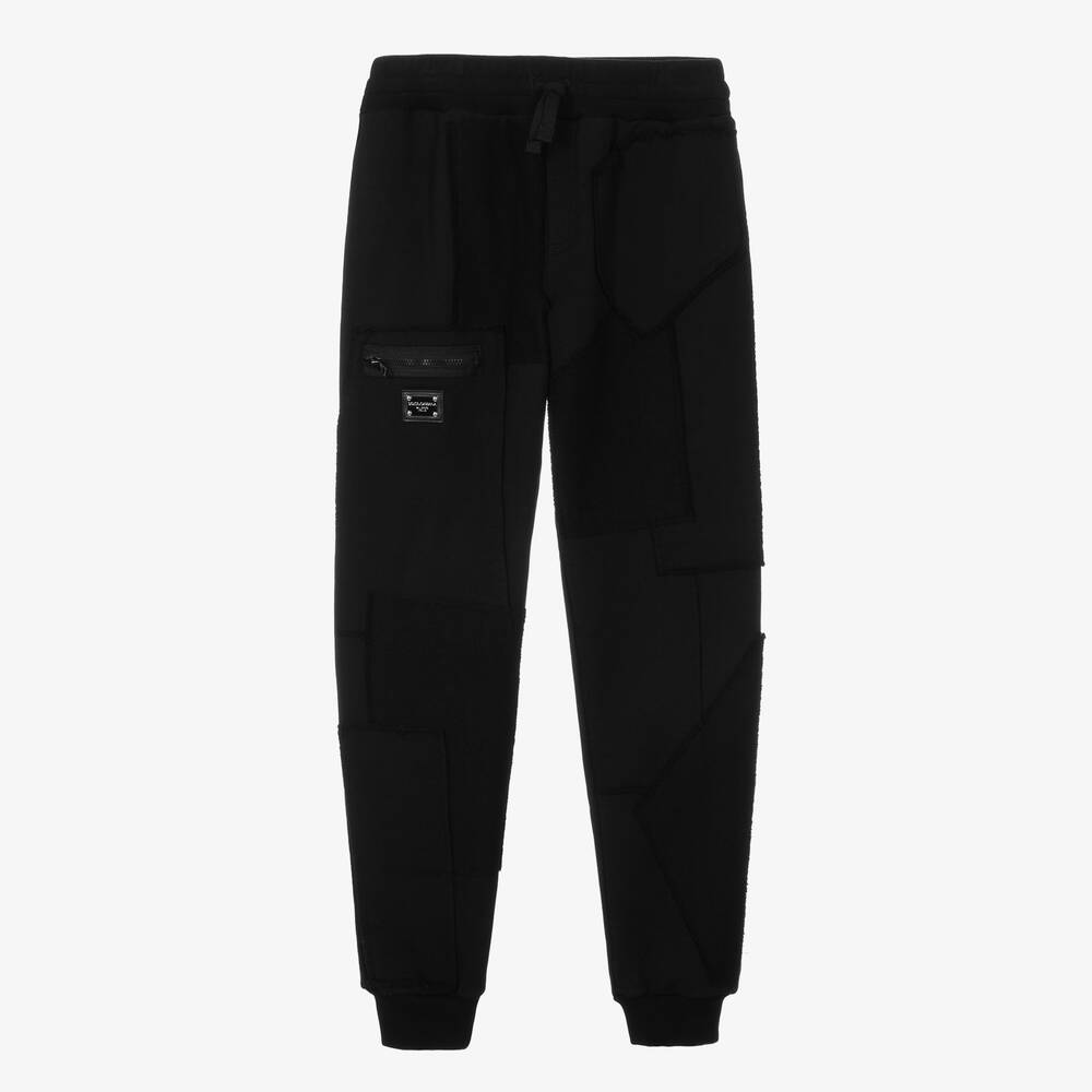Dolce & Gabbana-Teen Boys Black Cotton Patchwork Joggers | Childrensalon Outlet