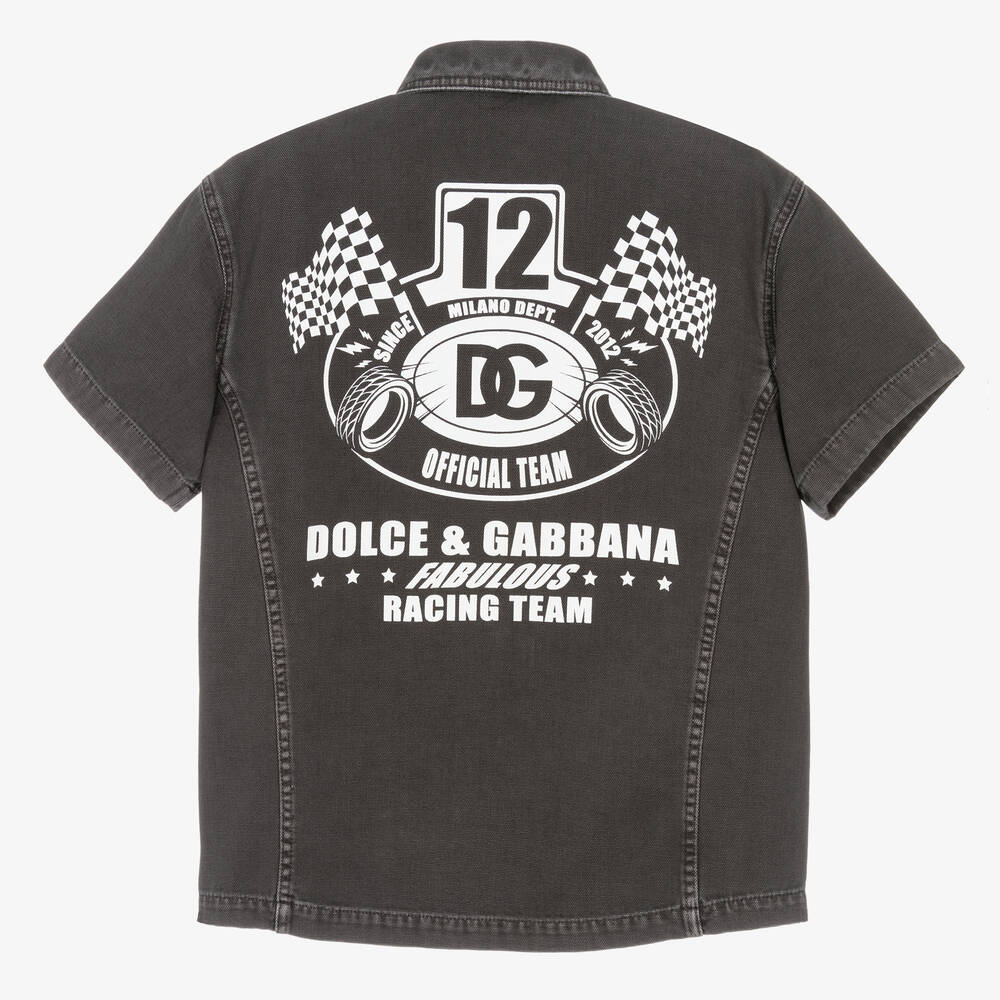 دولتشي آند غابانا-قميص بسحّاب قطن لون أسود للمراهقين | Childrensalon Outlet