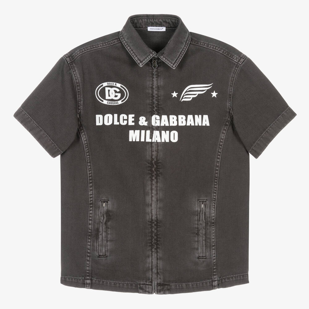 Dolce & Gabbana-Teen Boys Black Cotton Zip Front Shirt | Childrensalon Outlet