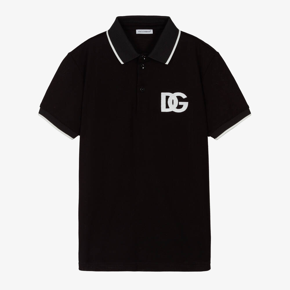 Dolce & Gabbana - Teen Boys Black Crossover DG Polo Shirt | Childrensalon