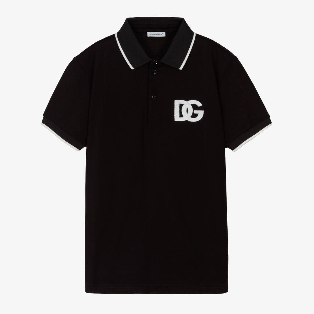 Dolce & Gabbana - Polo noir DG croisés ado garçon | Childrensalon