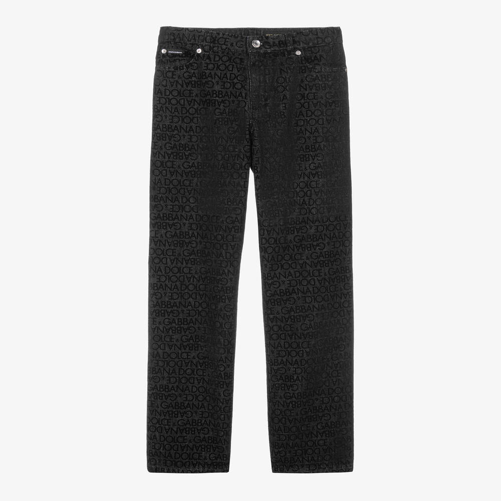 Dolce & Gabbana - Schwarze Teen Denim-Jeans mit geflocktem Logo für Jungen | Childrensalon