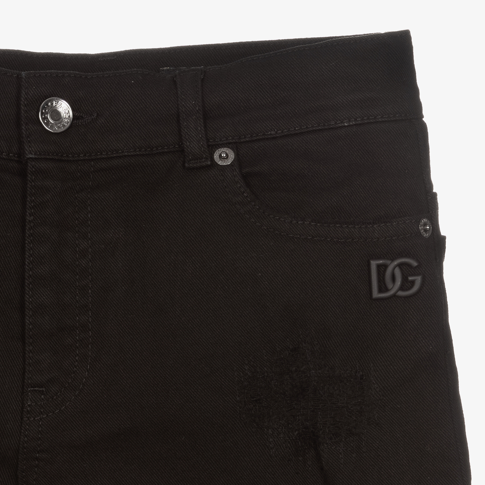 Dolce & Gabbana-شورت برمودا تينز ولادي قطن دنيم لون أسود | Childrensalon Outlet