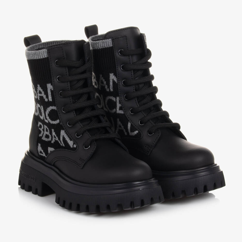 Dolce & Gabbana - Bottines noires et grises en cuir | Childrensalon