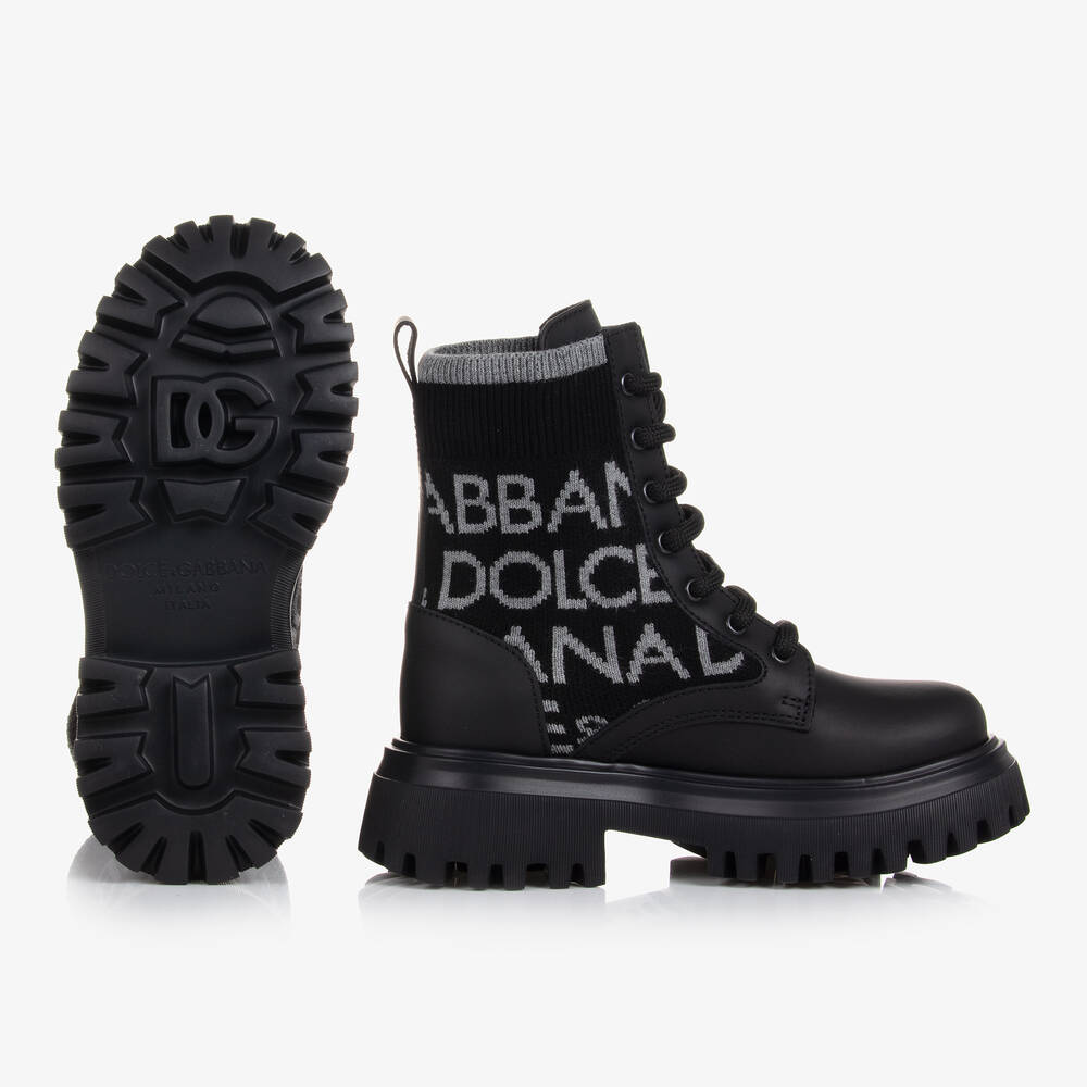 Dolce & Gabbana-Черно-серые кожаные ботинки | Childrensalon Outlet