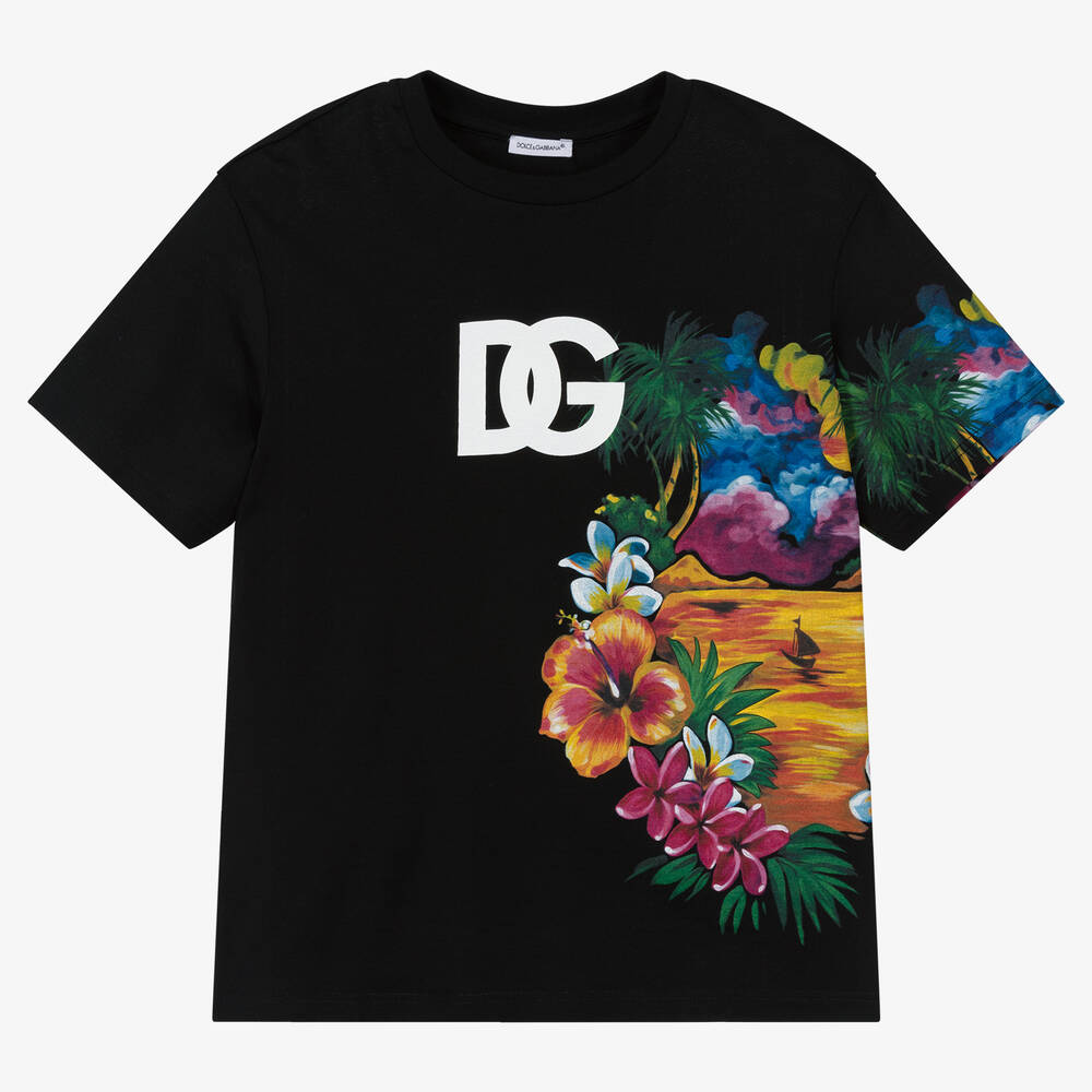 Dolce & Gabbana - Schwarzes Teen Hawaii-T-Shirt | Childrensalon