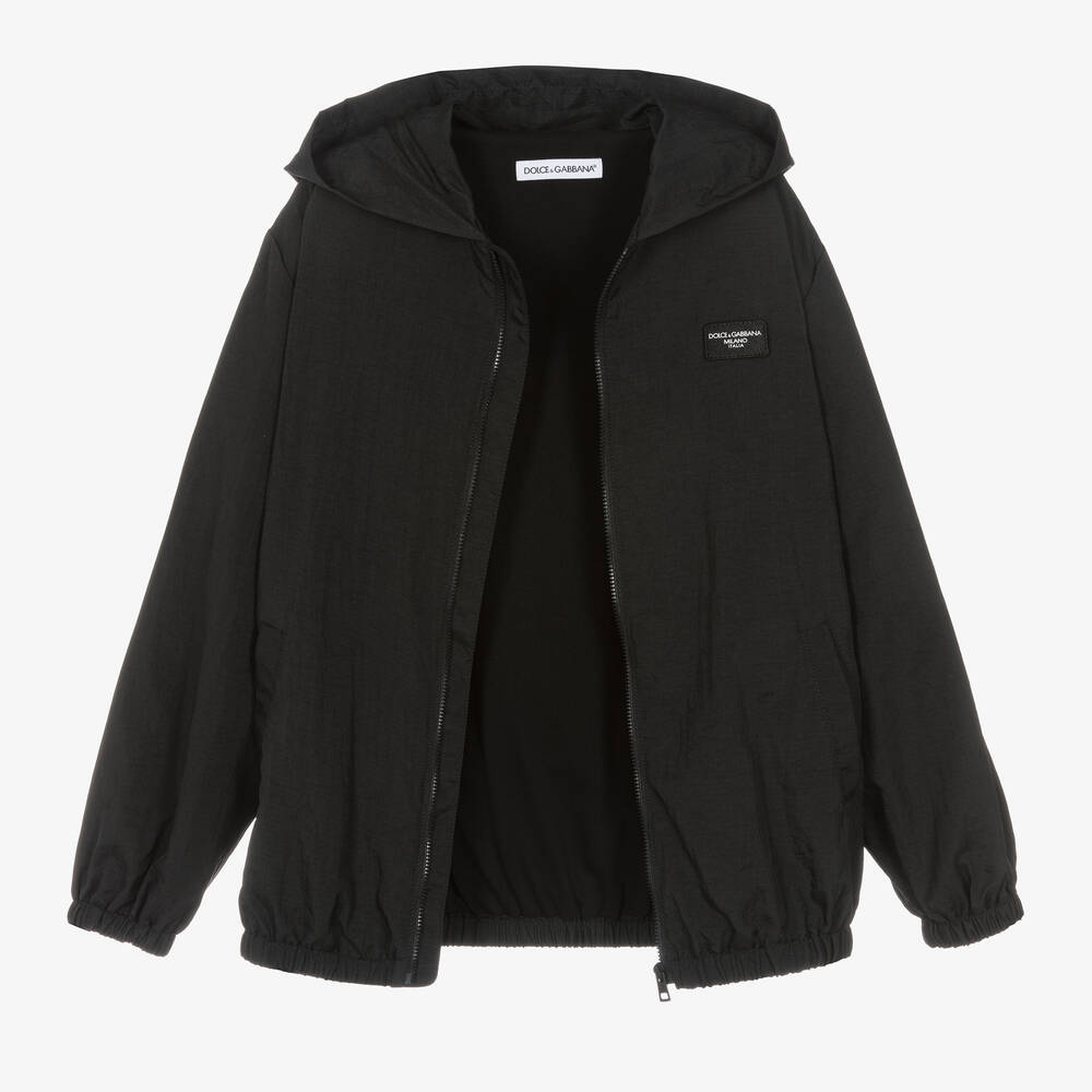 Dolce & Gabbana - Teen Boys Black Hooded Windbreaker Jacket