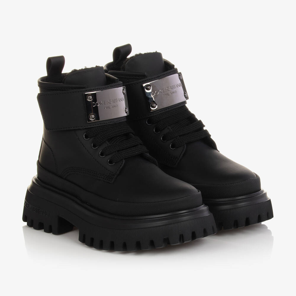 Dolce & Gabbana - Teen Boys Black Leather Ankle Boots | Childrensalon