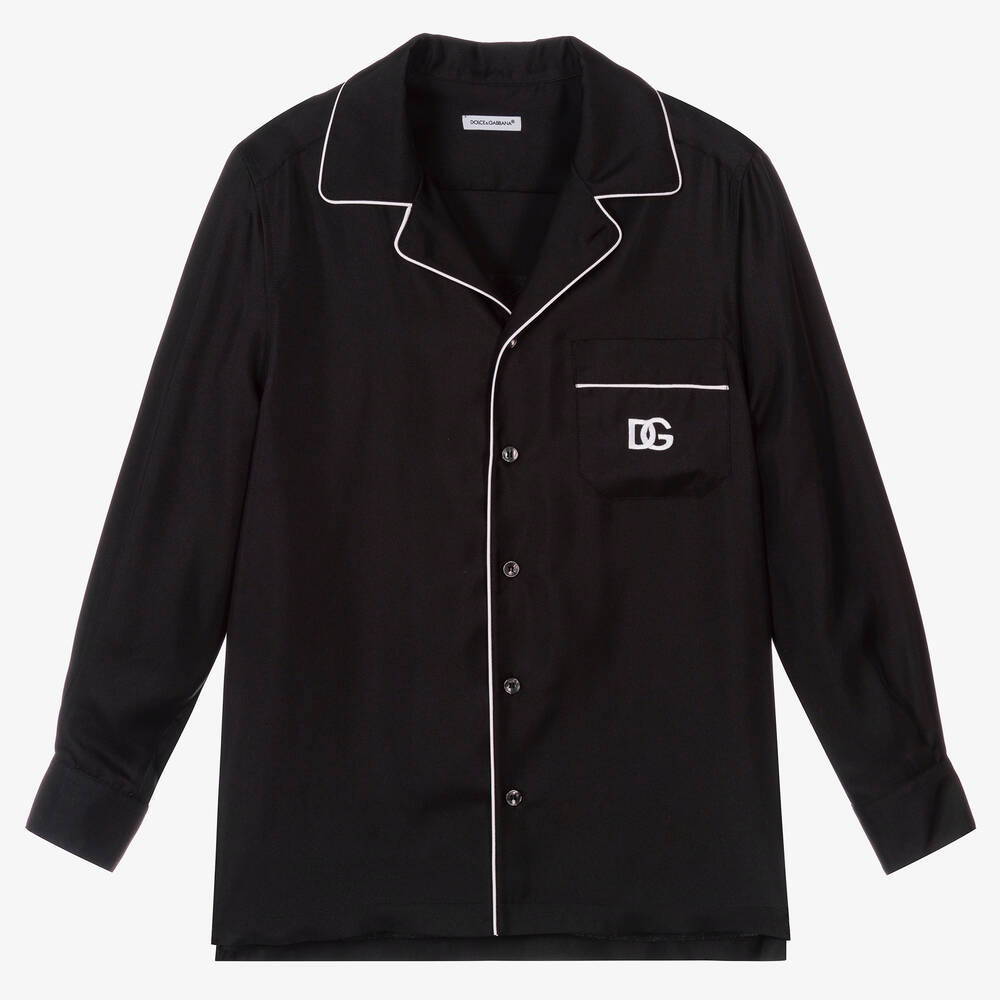 Dolce & Gabbana - قميص تينز ولادي قطن حرير لون أسود | Childrensalon