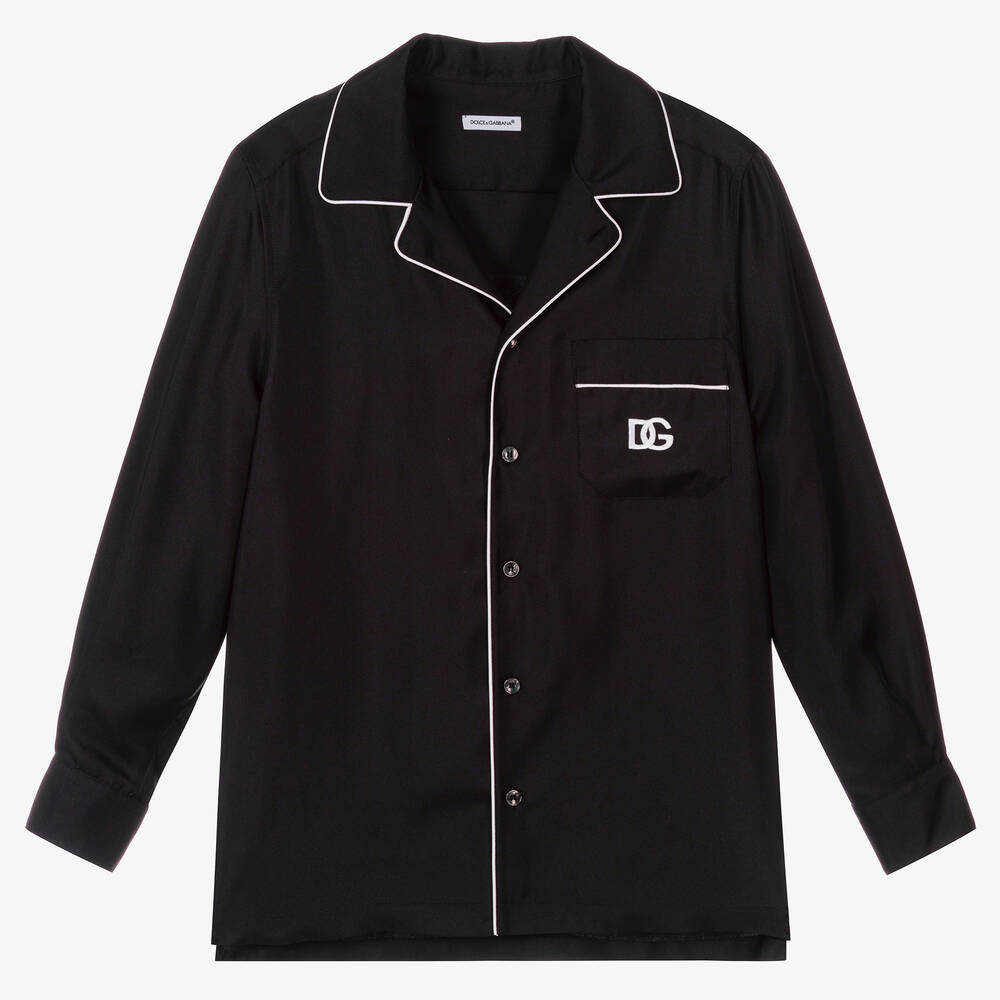 Dolce & Gabbana - Teen Boys Black Silk Logo Shirt | Childrensalon