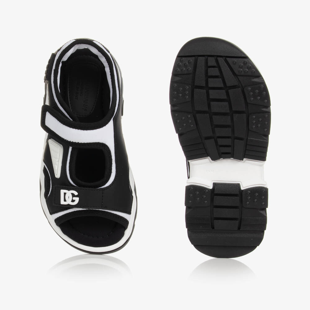 Dolce & Gabbana-صندل تينز ولادي قماش وجلد لون أسود وأبيض | Childrensalon Outlet