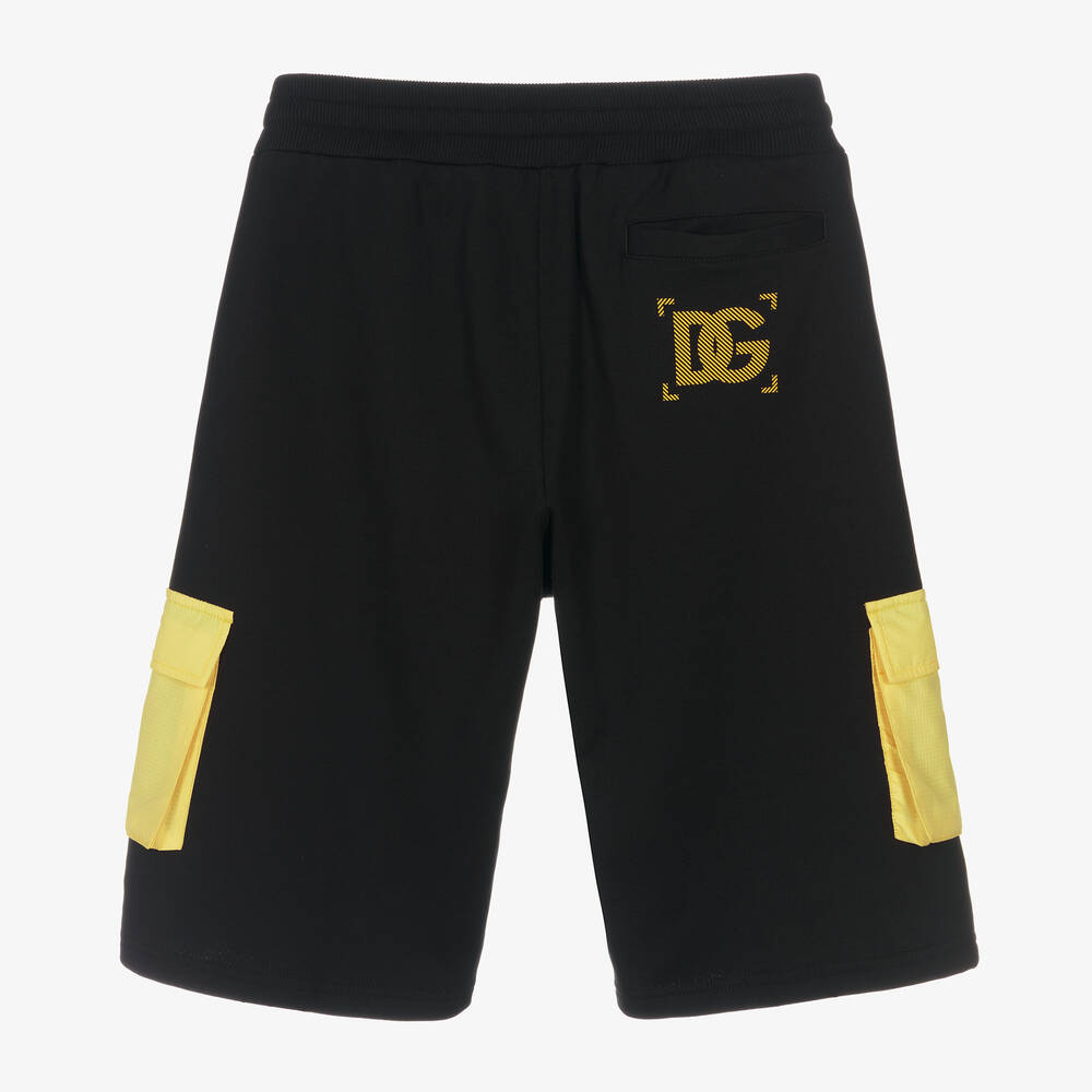 Dolce & Gabbana-شورت تينز ولادي قطن جيرسي لون أسود وأصفر | Childrensalon Outlet