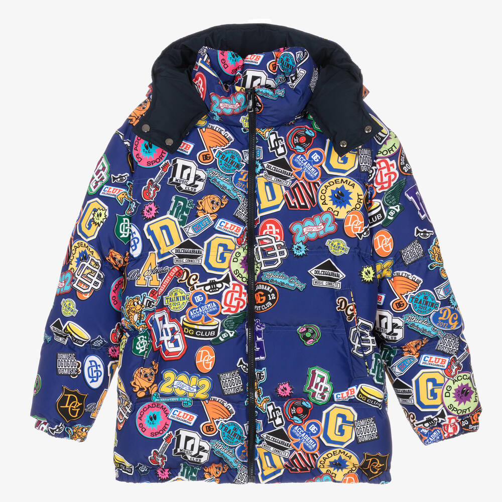 Dolce & Gabbana-Teen Boys Blue Badges Puffer Jacket | Childrensalon Outlet