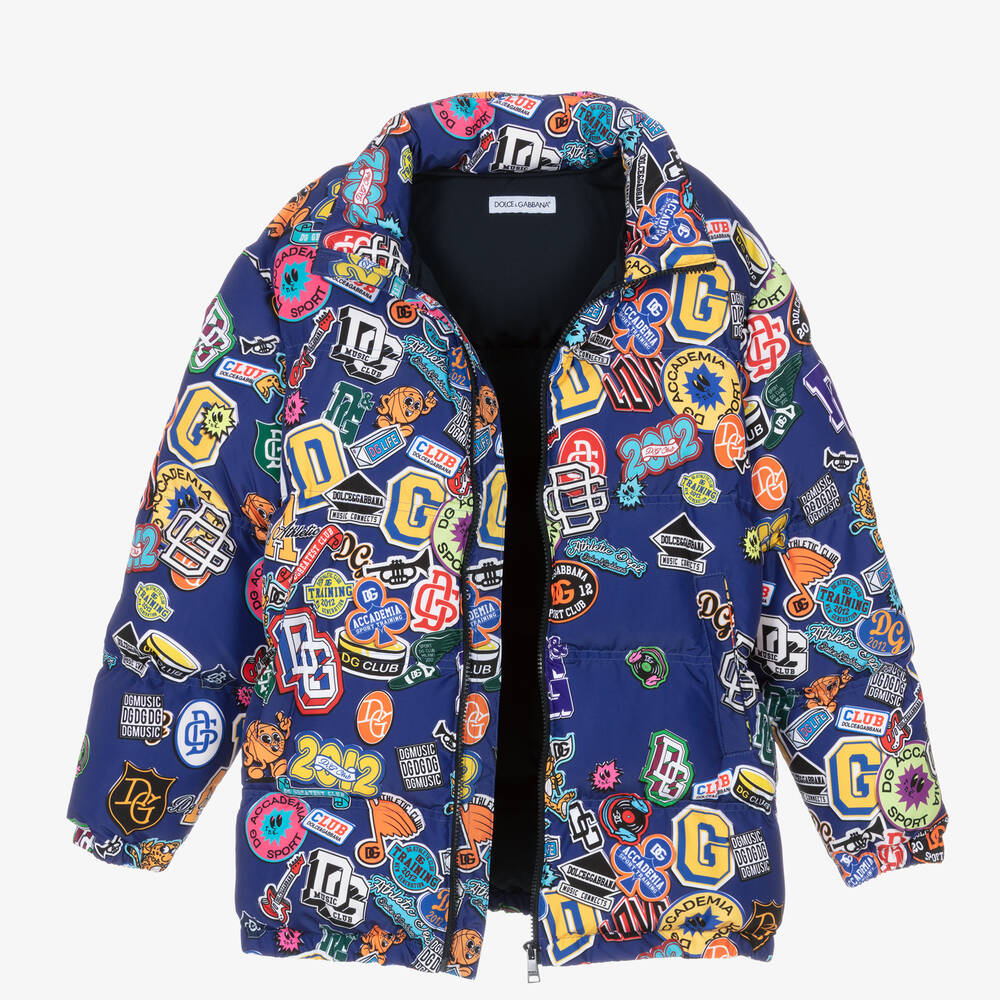 Dolce & Gabbana-Teen Boys Blue Badges Puffer Jacket | Childrensalon Outlet