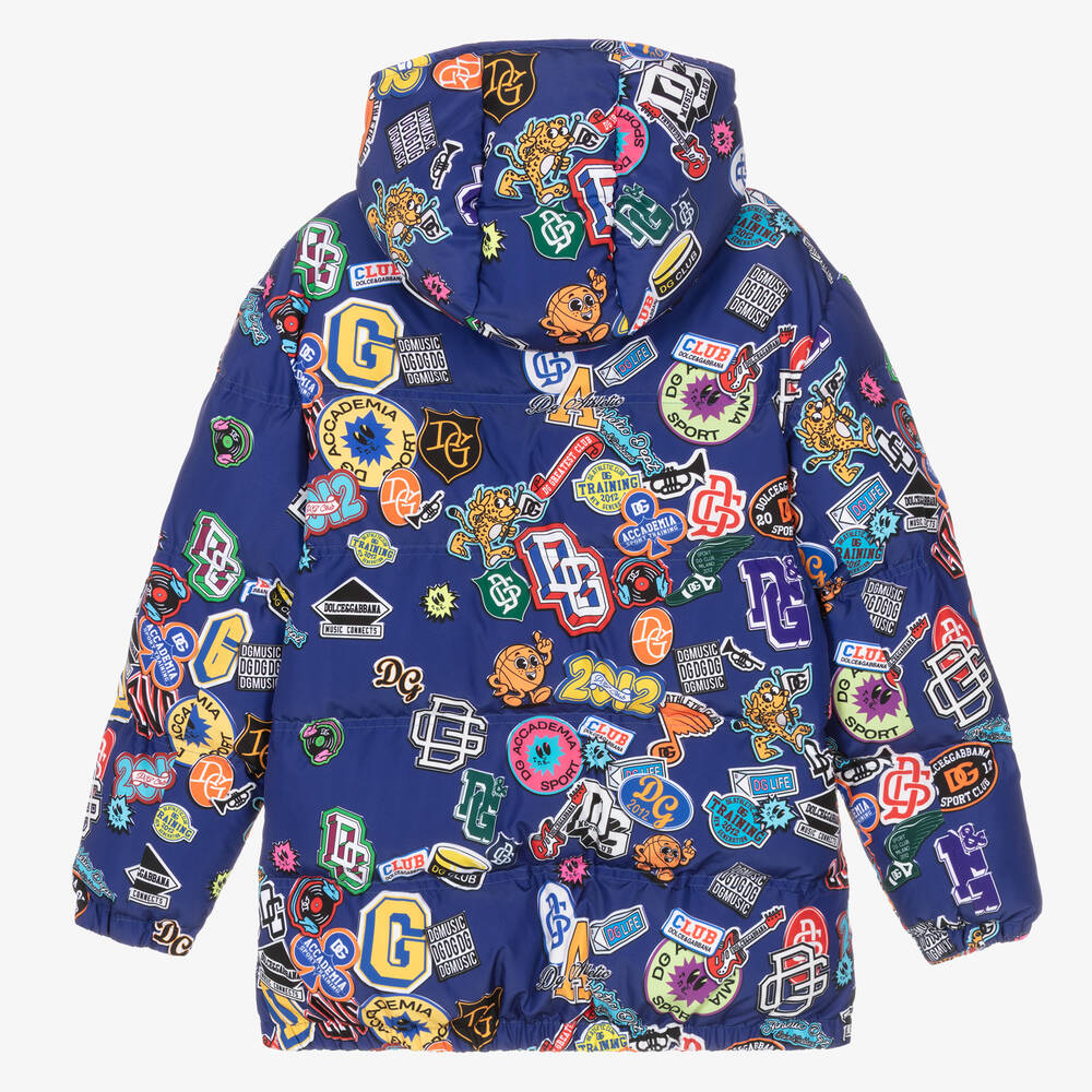 Dolce & Gabbana-Teen Boys Blue Badges Puffer Jacket | Childrensalon Outlet