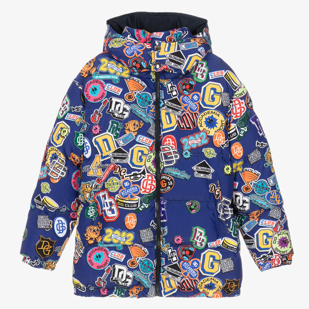 Dolce & Gabbana - Teen Boys Blue Badges Puffer Jacket | Childrensalon