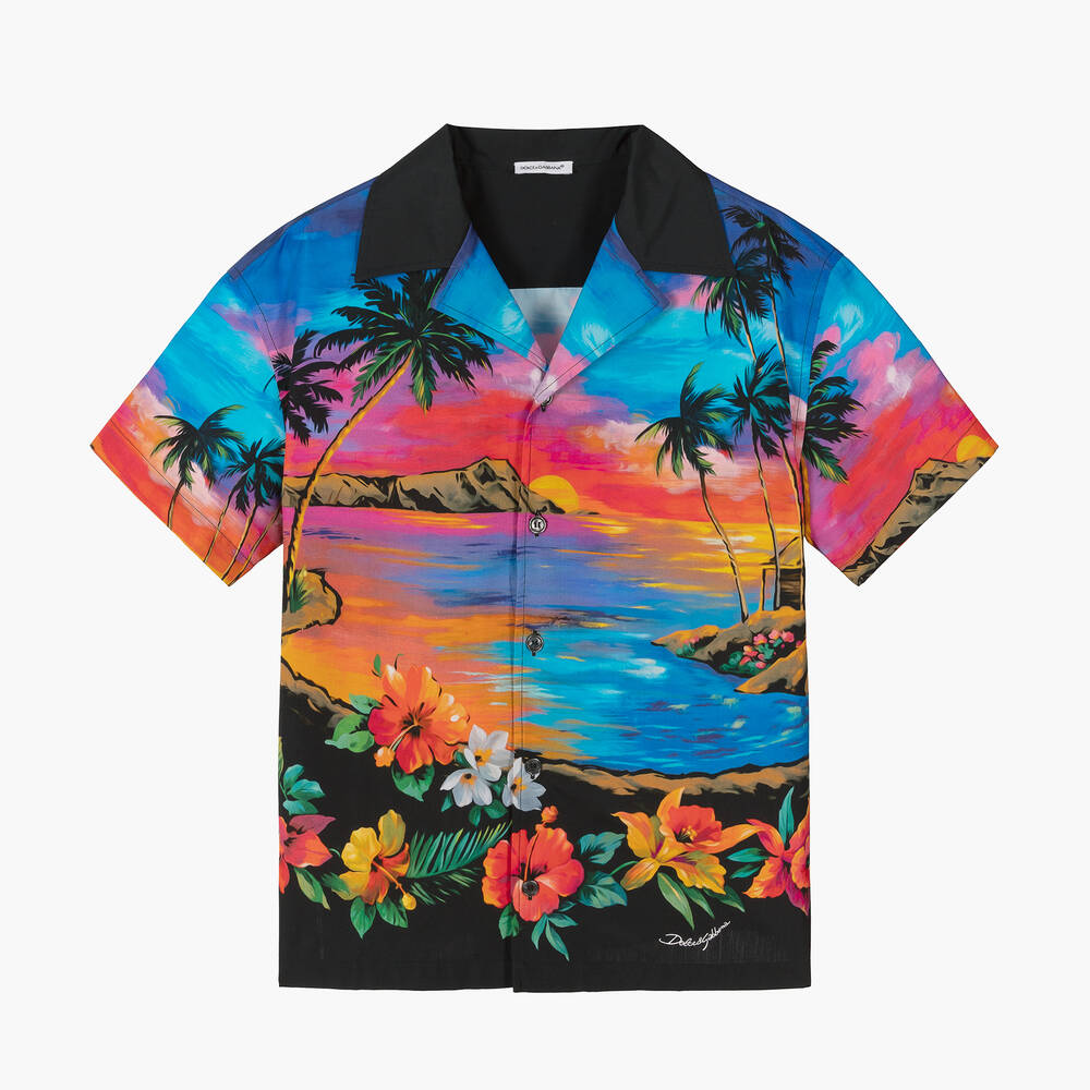 Dolce & Gabbana-Teen Boys Blue & Black Hawaii Shirt | Childrensalon Outlet