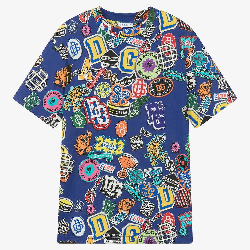 Dolce & Gabbana - Teen Boys Blue Cotton Badges T-Shirt | Childrensalon