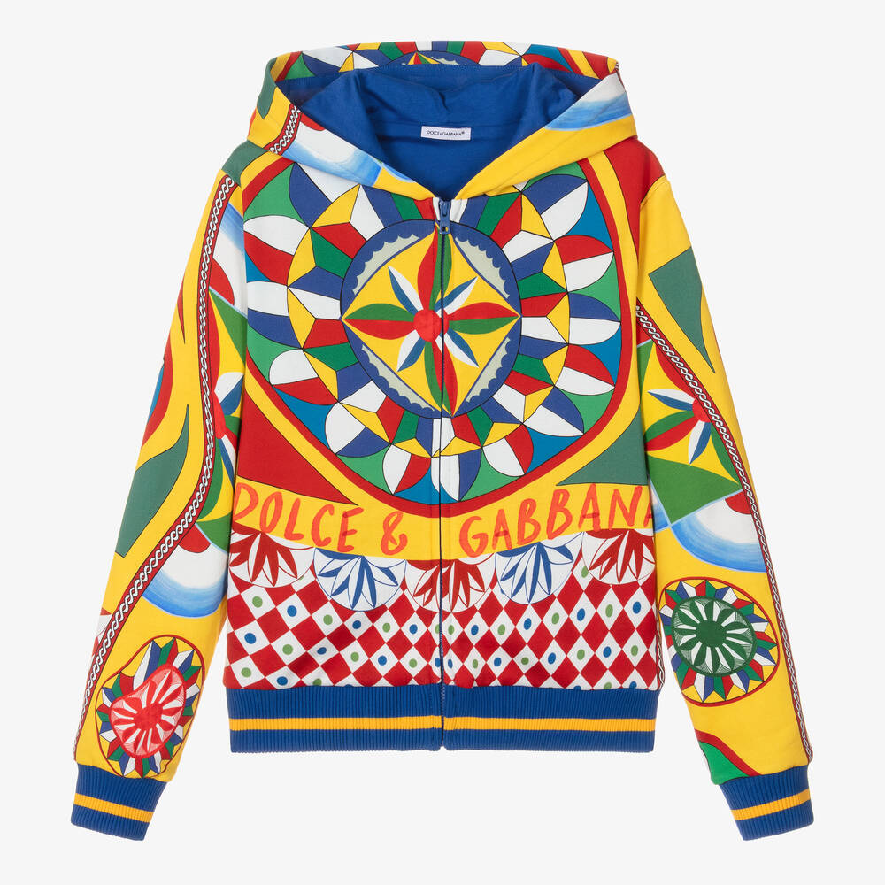 Dolce & Gabbana - Blaue Teen Baumwolljacke mit Reißverschluss und Carretto-Muster für Jungen | Childrensalon