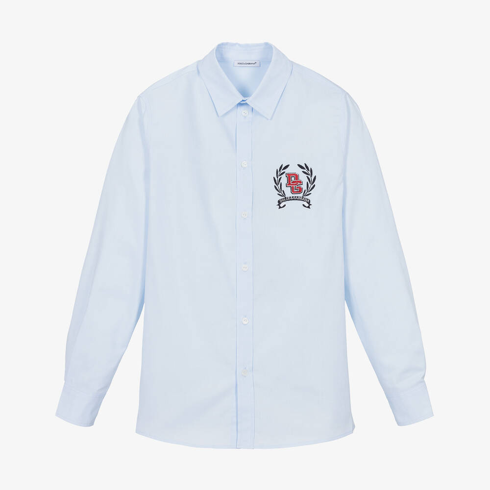 Dolce & Gabbana - Teen Boys Blue Cotton DG Embroidery Shirt | Childrensalon