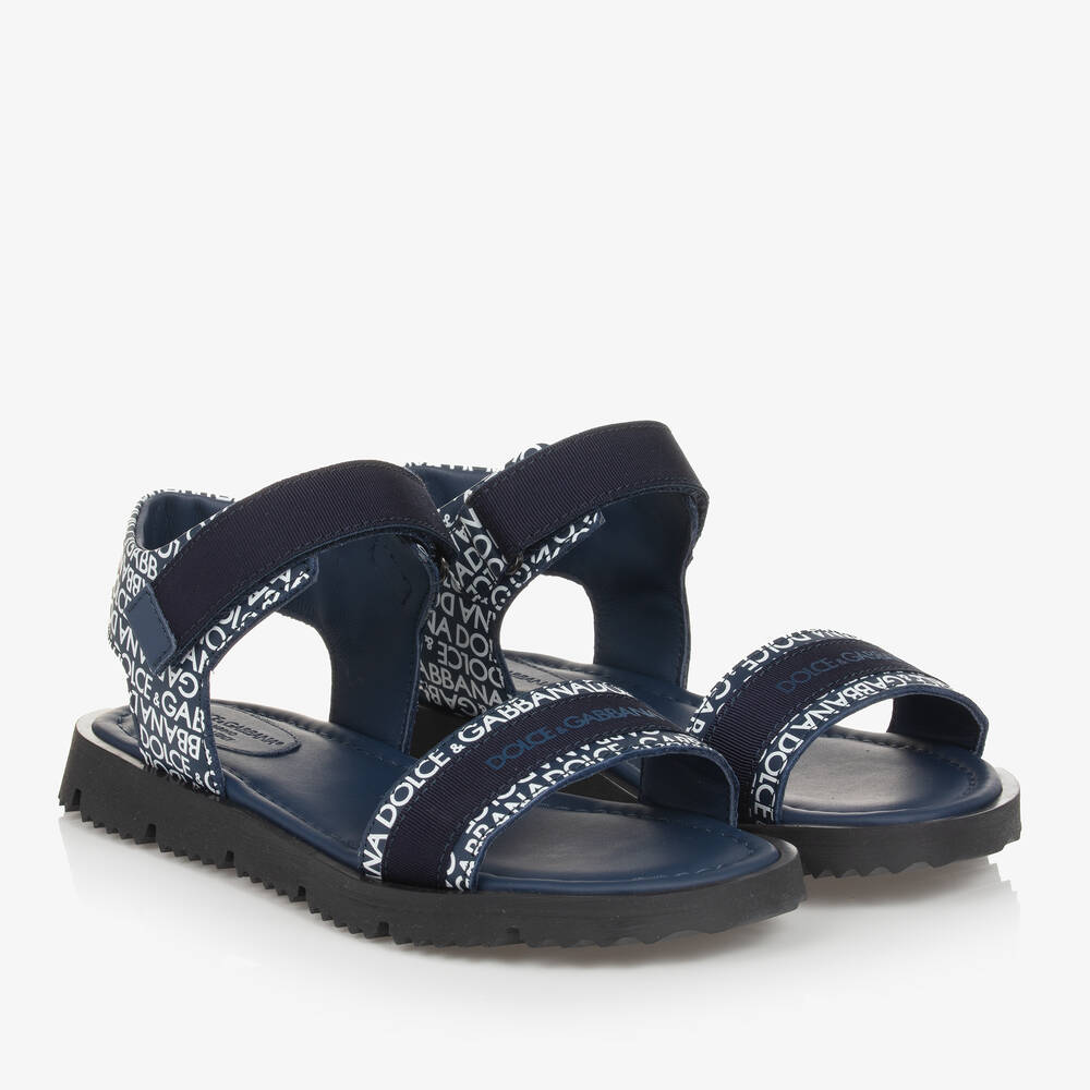 Dolce & Gabbana-صندل قطن وجلد لون كحلي للمراهقين | Childrensalon Outlet