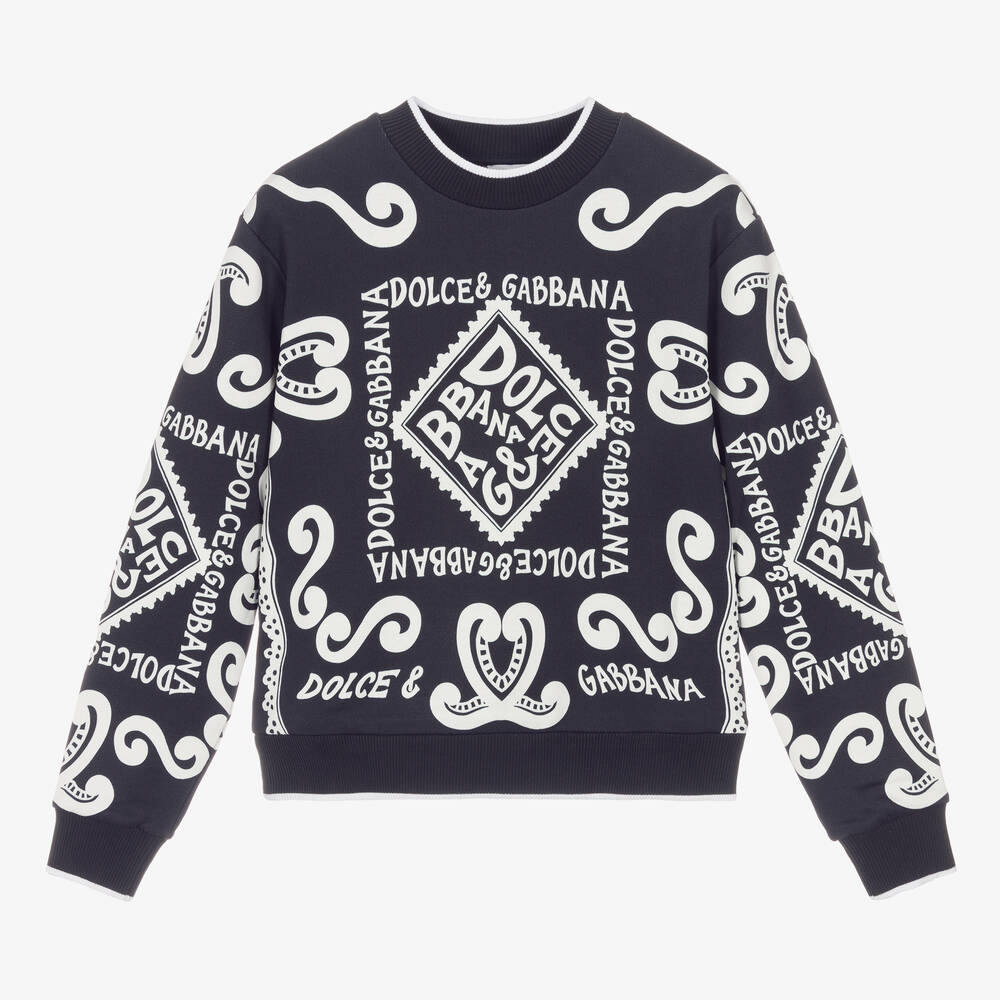 Dolce & Gabbana-Синий хлопковый свитшот с принтом Marina для мальчиков-подростков | Childrensalon Outlet