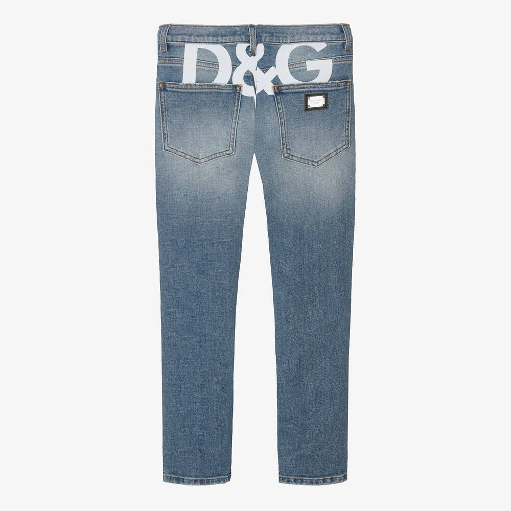 Dolce & Gabbana-Teen Boys Blue Denim Graphic Jeans | Childrensalon Outlet