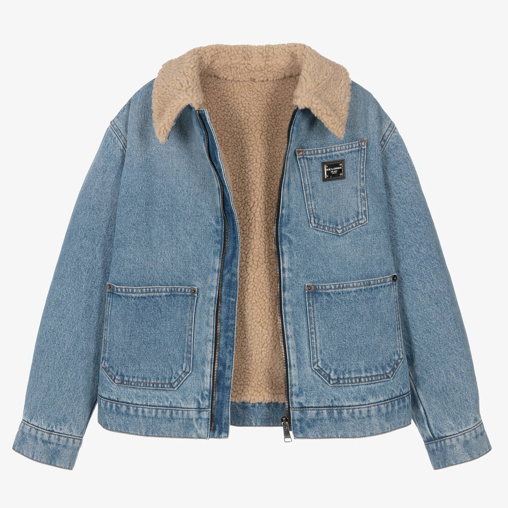 Dolce Gabbana Teen Boys Blue Denim Sherpa Jacket Childrensalon Outlet