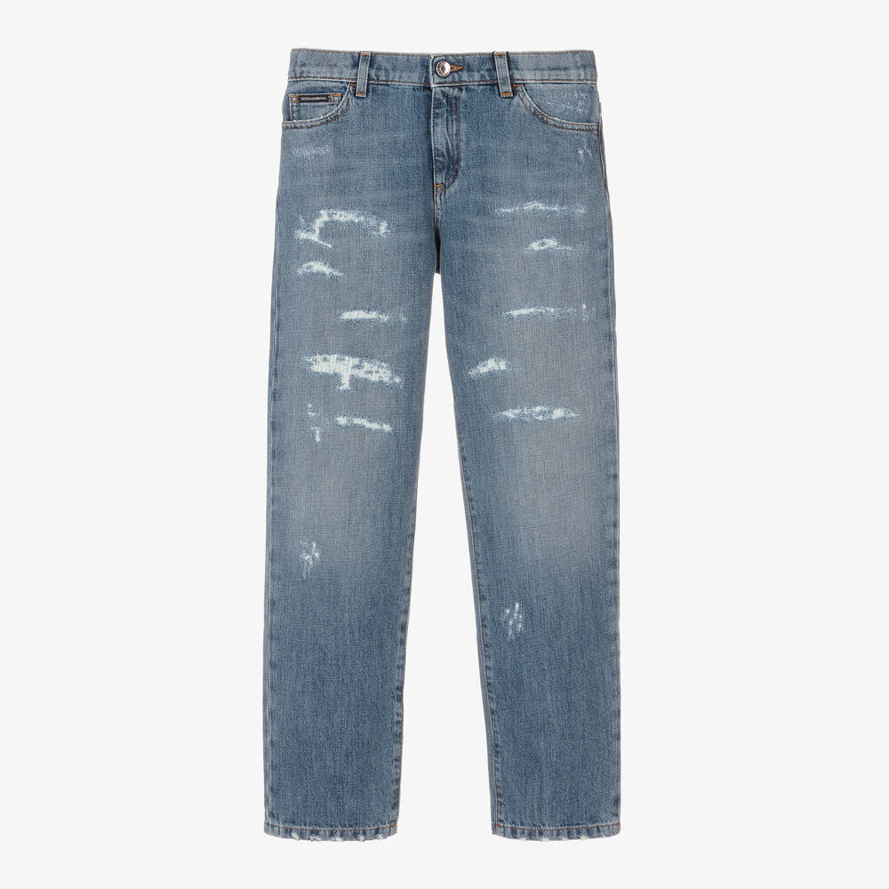 Dolce & Gabbana - Teen Boys Blue Distressed Denim Jeans | Childrensalon