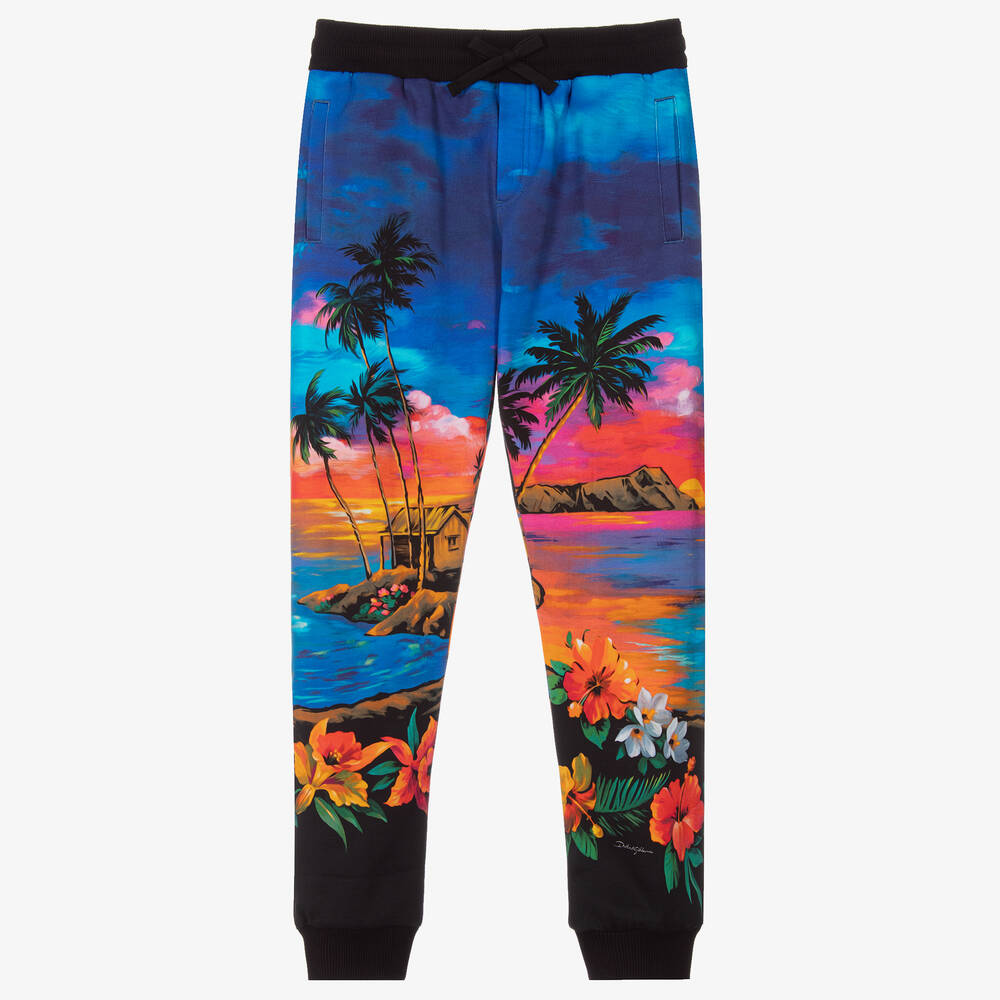 Dolce & Gabbana - Teen Boys Blue Hawaii Print Joggers | Childrensalon