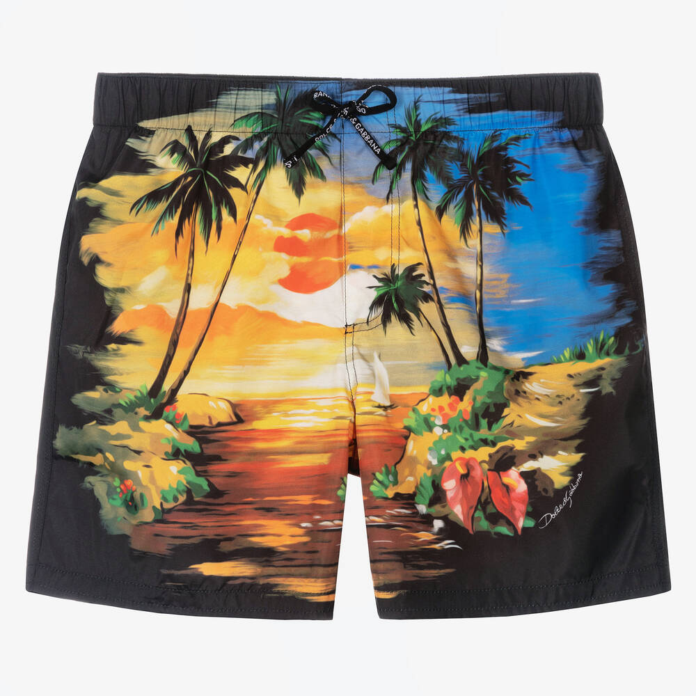 Dolce & Gabbana - Teen Boys Blue Hawaii Print Swim Shorts | Childrensalon