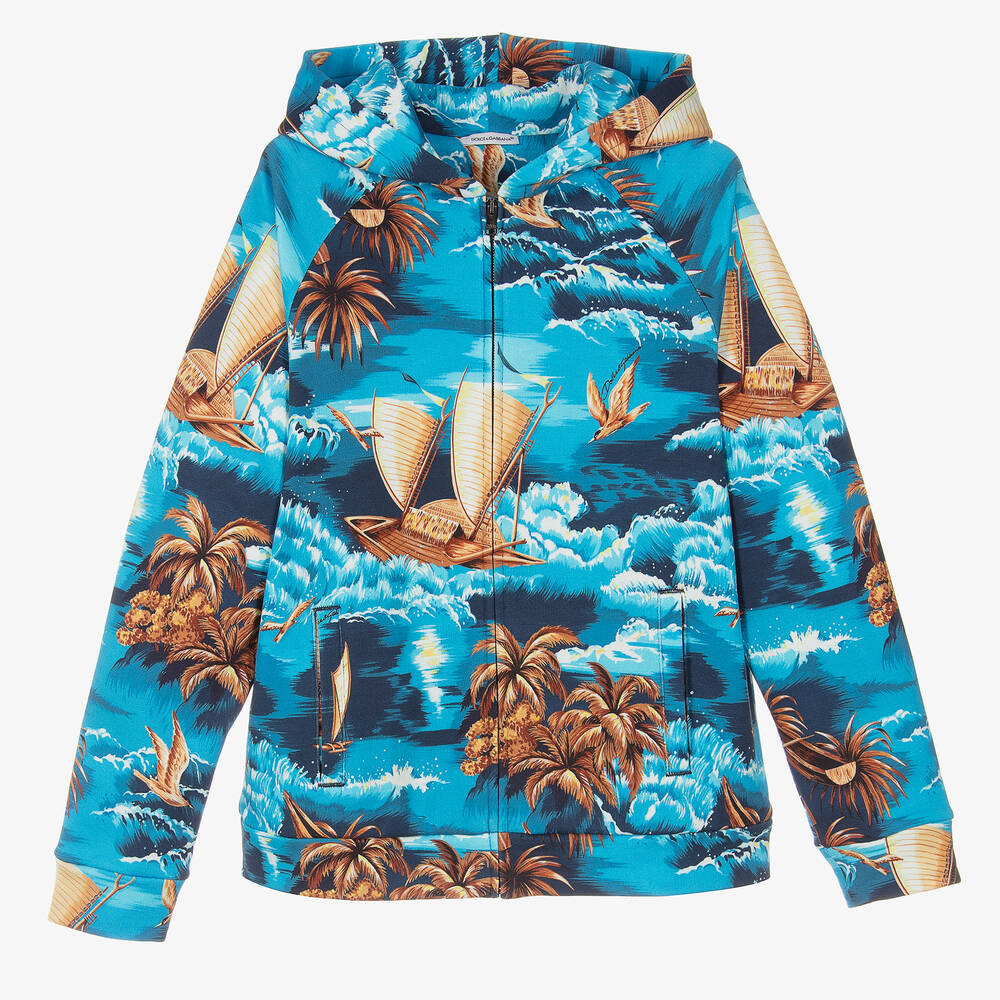 Dolce & Gabbana - Sweat à capuche bleu zippé Hawaii | Childrensalon