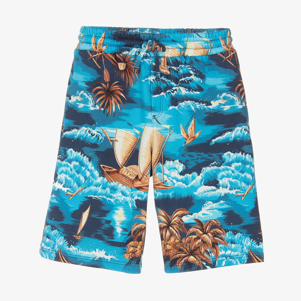 Dolce & Gabbana - Teen Boys Blue Jersey Hawaii Shorts | Childrensalon