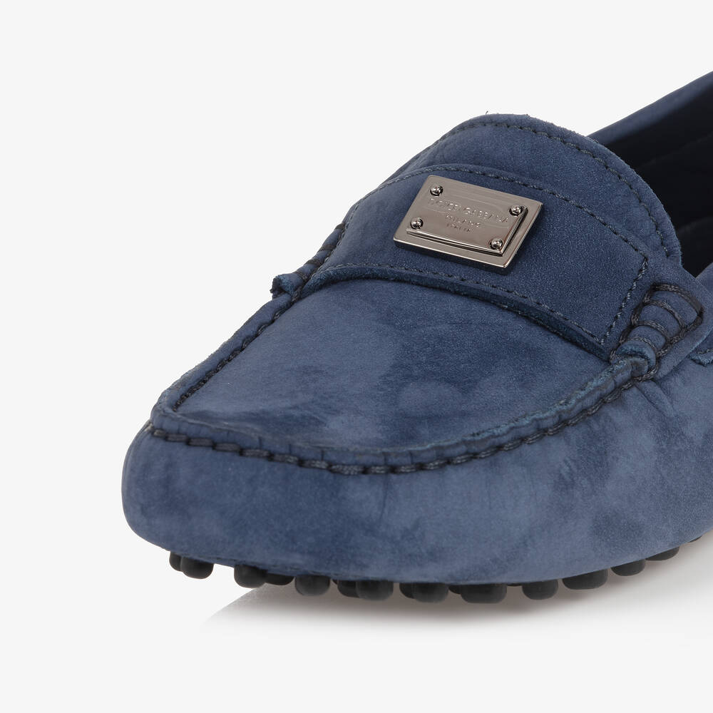 Dolce & Gabbana-Teen Boys Blue Leather DG Moccasins | Childrensalon Outlet