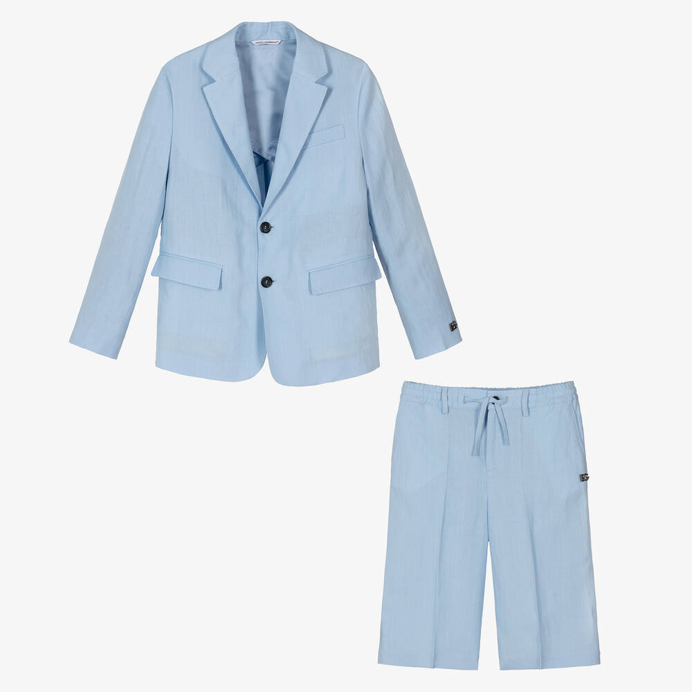 Dolce & Gabbana - بِدلة تينز ولادي كتان لون أزرق - قطعتين | Childrensalon
