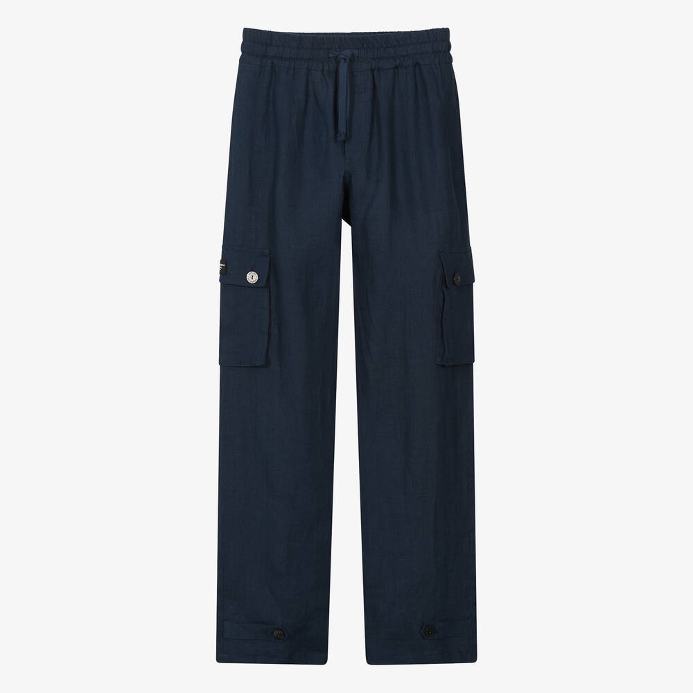Dolce & Gabbana-Teen Boys Blue Linen Cargo Trousers | Childrensalon Outlet