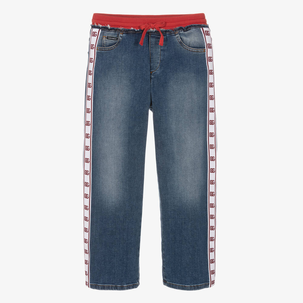 Dolce & Gabbana - Teen Boys Blue Logo Tape Jeans | Childrensalon