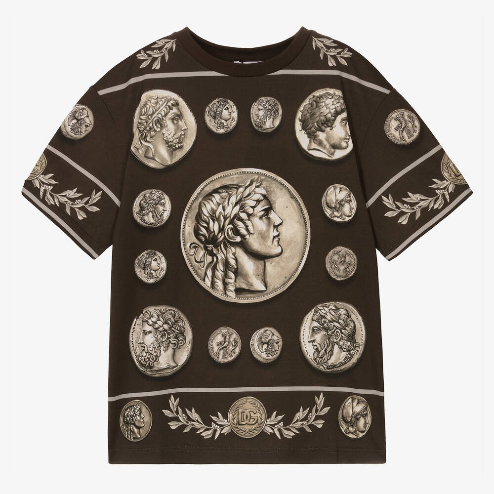Dolce & Gabbana - Teen Boys Brown Cotton Roma Coin T-Shirt | Childrensalon