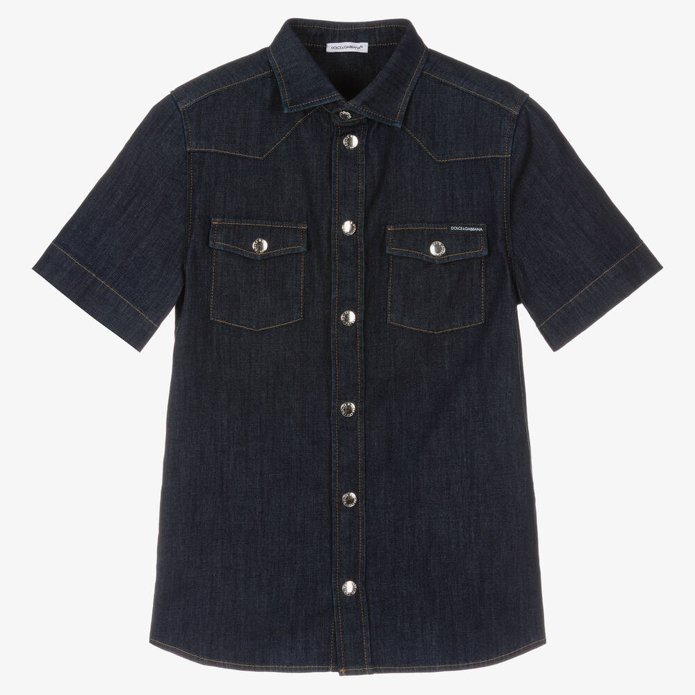 Dolce & Gabbana-Teen Boys Dark Blue Cotton Logo Shirt | Childrensalon Outlet