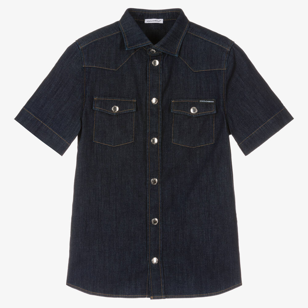 Dolce & Gabbana - Teen Boys Dark Blue Cotton Logo Shirt | Childrensalon