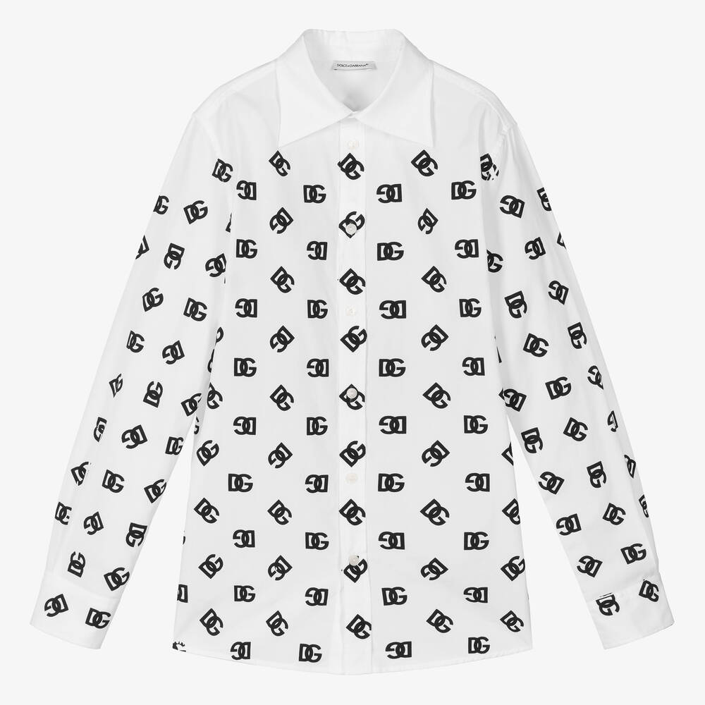 Dolce & Gabbana - قميص تينز ولادي قطن بوبلين لون أبيض وأسود | Childrensalon