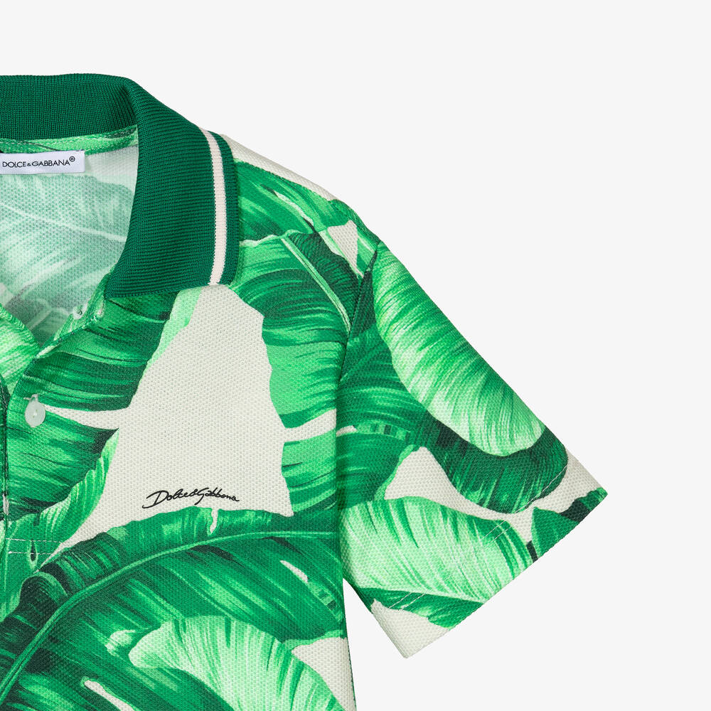 Dolce & Gabbana-Teen Boys Green Cotton Leaf Polo Shirt | Childrensalon Outlet