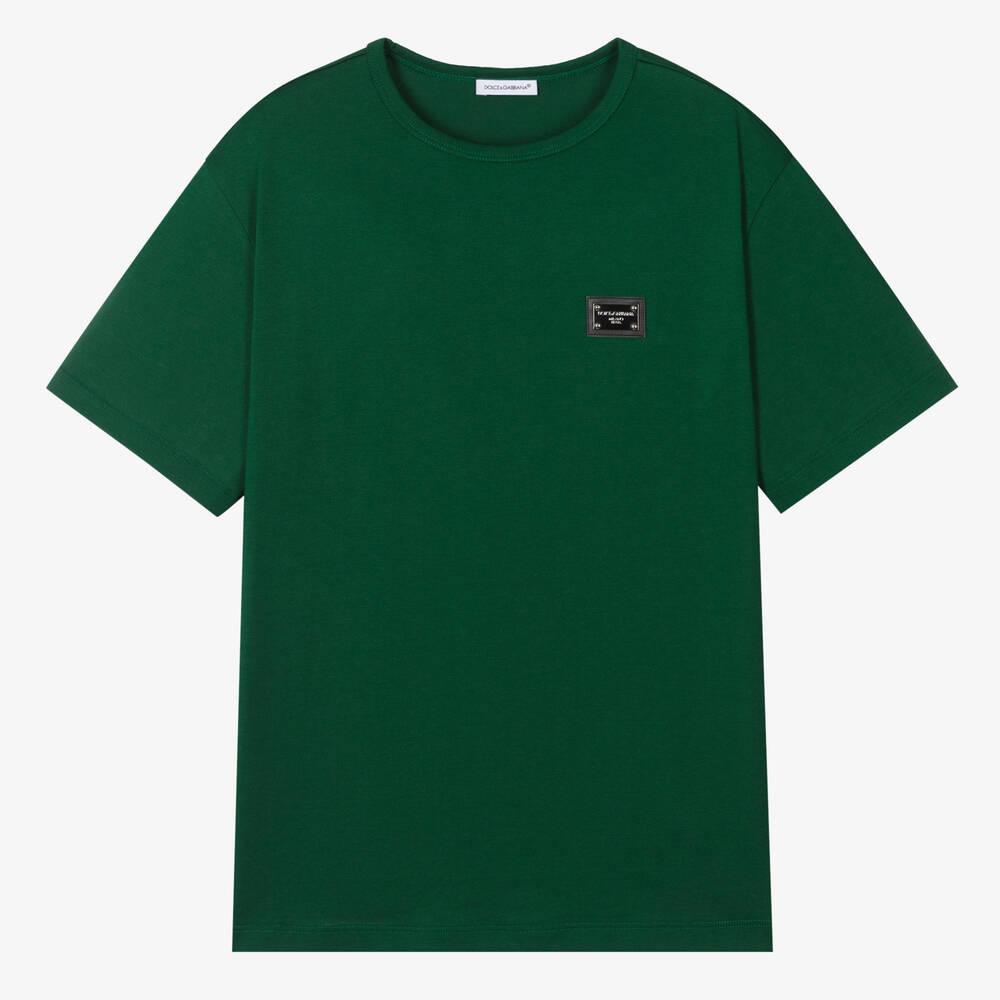Dolce & Gabbana - Grünes Baumwoll-T-Shirt mit Schild | Childrensalon