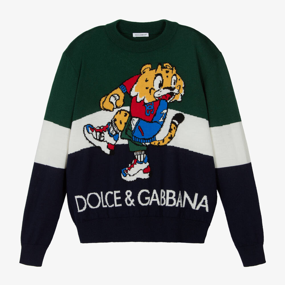 Dolce & Gabbana - Зеленый свитер с тигром  | Childrensalon