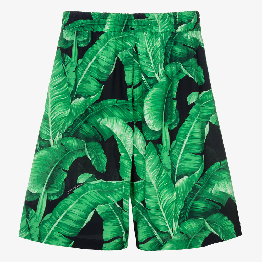 Dolce & Gabbana-Teen Boys Green Viscose Banana Leaf Shorts | Childrensalon Outlet