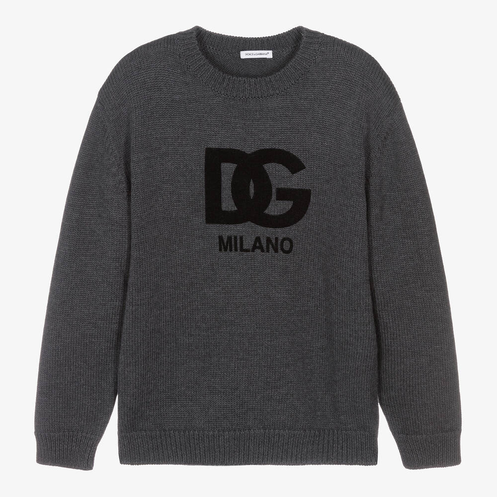 Dolce & Gabbana - Серый вязаный свитер DG Milano для подростков | Childrensalon