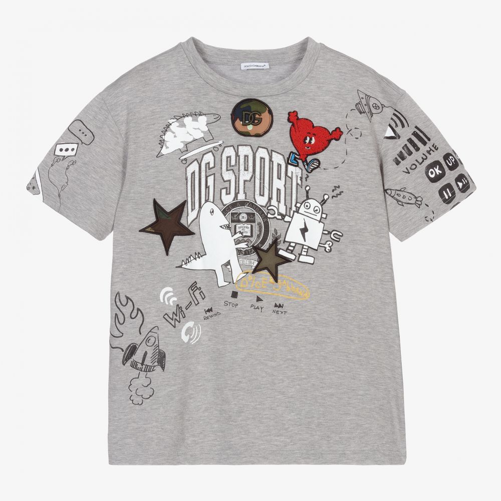 Dolce & Gabbana - Teen Boys Grey Logo T-Shirt | Childrensalon