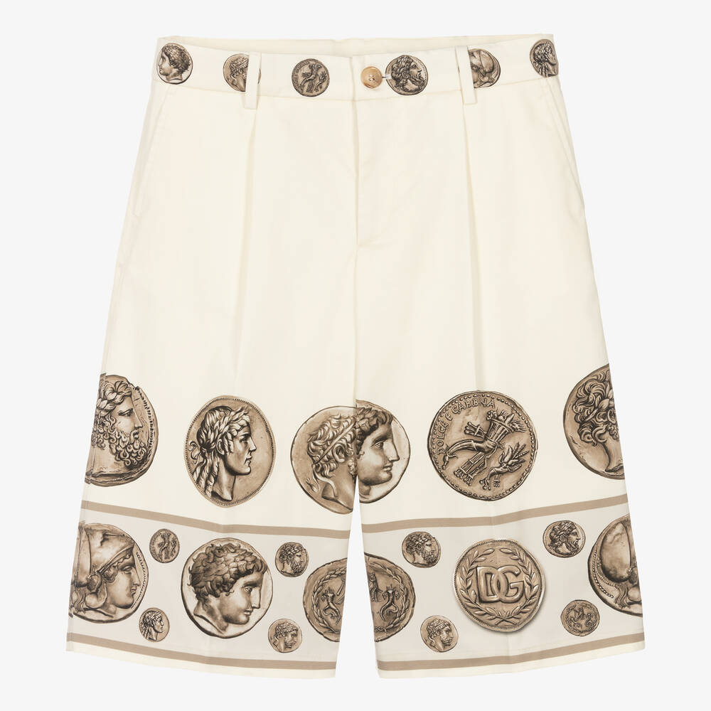 Dolce & Gabbana - Teen Boys Ivory Cotton Coin Print Shorts | Childrensalon